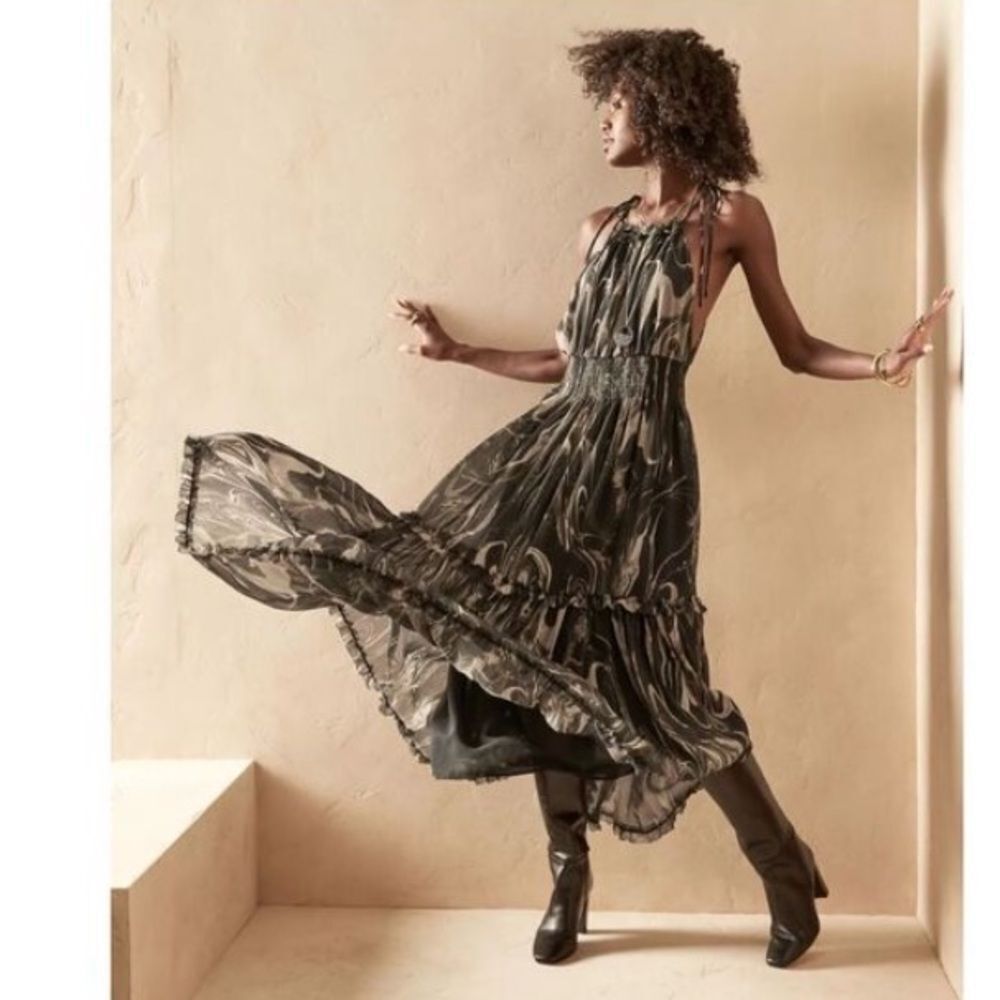 NWT Banana Republic‎ Halter Maxi Dress Marble Smoke Size S